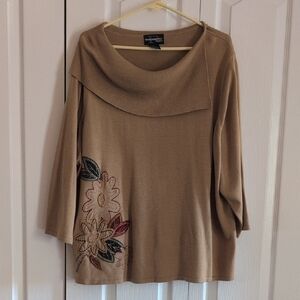 Requirements Woman Brown Floral Cowl Neck Sweater